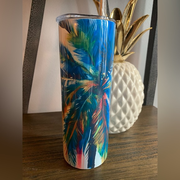 Tropical Personalized Customized Palm Tree 🏝️ 20 oz Tumbler, Lid, StrawGift Box - Picture 2 of 4